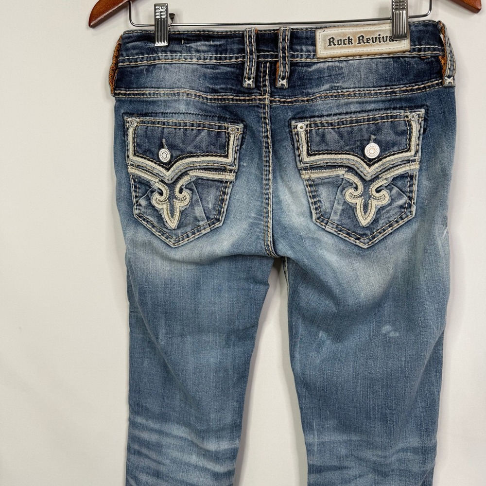 Rock Revival Abrienda Low RIse Cropped Jeans Size 26 Embellished Flap Pocket - Picture 9 of 14